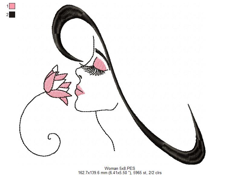 Girl with Flower - Fill Stitch - Machine Embroidery Design