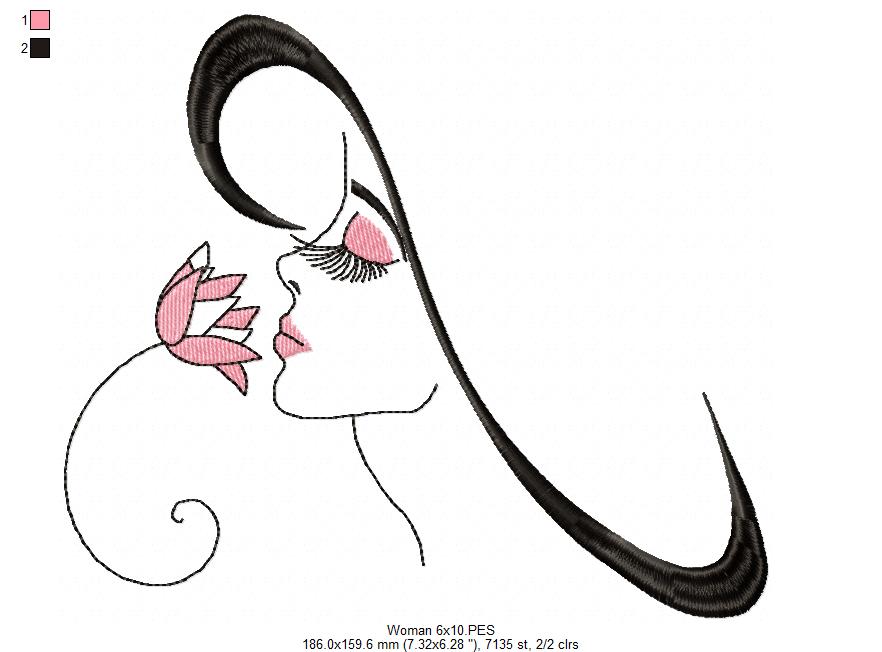 Girl with Flower - Fill Stitch - Machine Embroidery Design