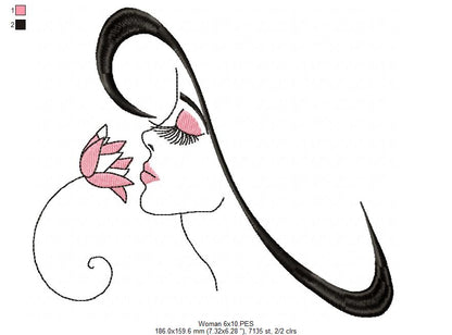 Girl with Flower - Fill Stitch - Machine Embroidery Design