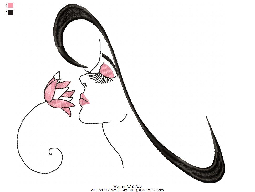 Girl with Flower - Fill Stitch - Machine Embroidery Design