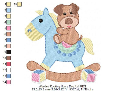 Puppy and Wooden Rocking Horse - Fill Stitch Embroidery