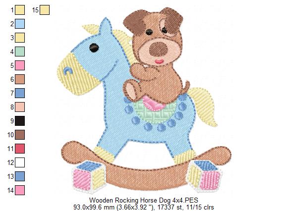 Puppy and Wooden Rocking Horse - Fill Stitch Embroidery