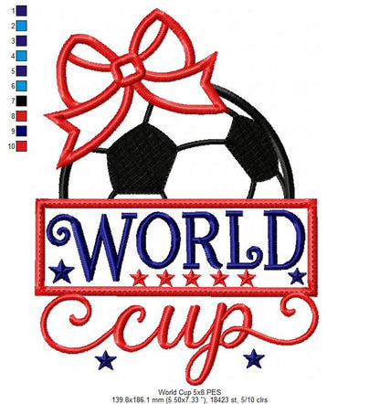 Patriotic World Cup - Appliqué - Machine Embroidery Design