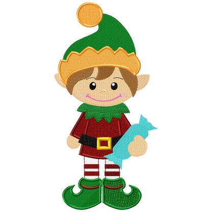 Christmas Elf Boy Holding a Candy - Fill Stitch