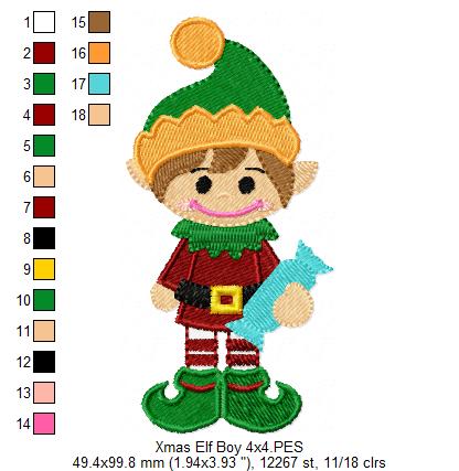 Christmas Elf Boy Holding a Candy - Fill Stitch