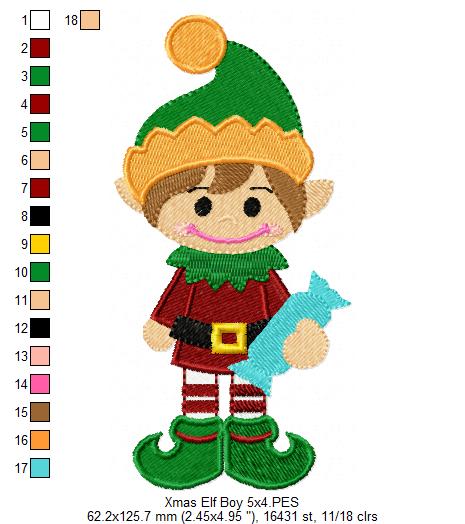 Christmas Elf Boy Holding a Candy - Fill Stitch