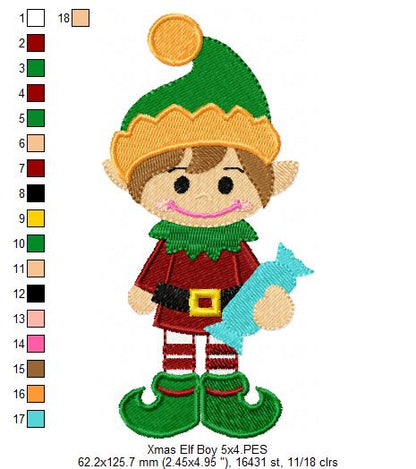Christmas Elf Boy Holding a Candy - Fill Stitch