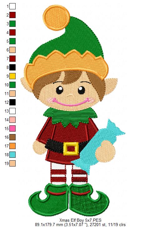 Christmas Elf Boy Holding a Candy - Fill Stitch