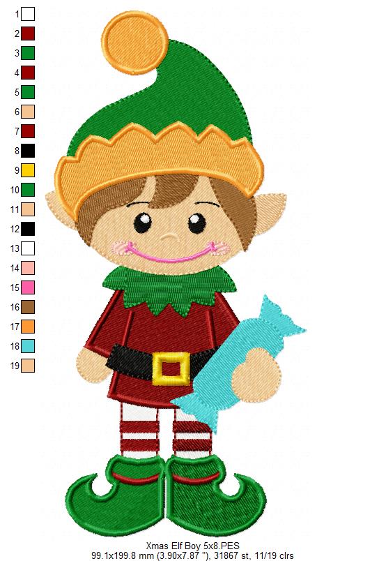 Christmas Elf Boy Holding a Candy - Fill Stitch