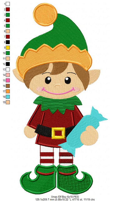 Christmas Elf Boy Holding a Candy - Fill Stitch