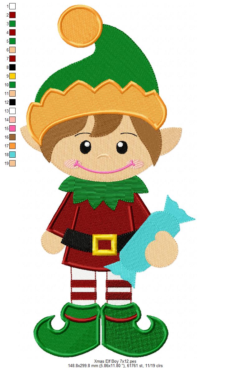 Christmas Elf Boy Holding a Candy - Fill Stitch
