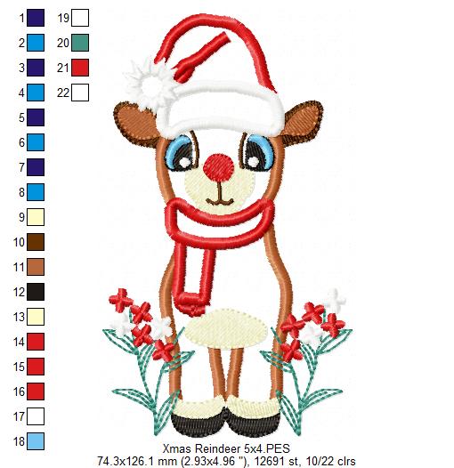 Christmas Reindeer and Flowers - Applique Embroidery