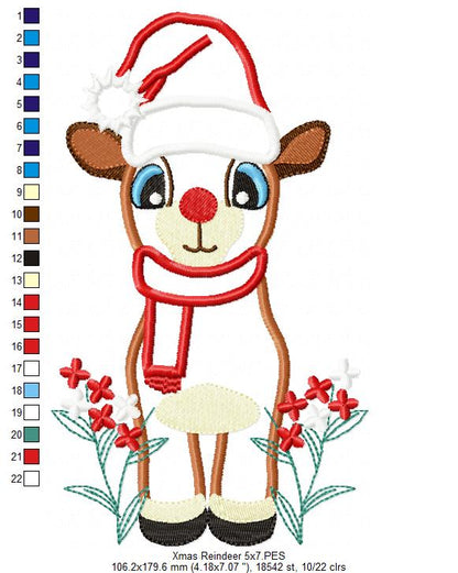 Christmas Reindeer and Flowers - Applique Embroidery