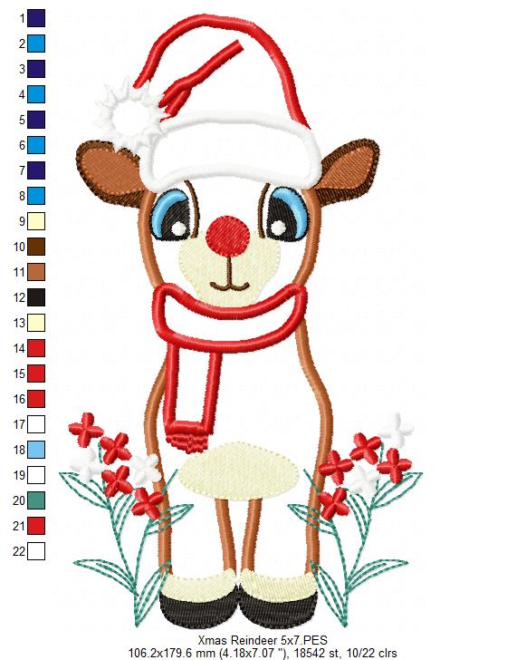 Christmas Reindeer and Flowers - Applique Embroidery