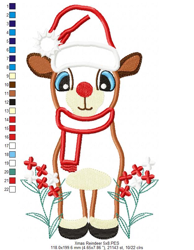 Christmas Reindeer and Flowers - Applique Embroidery