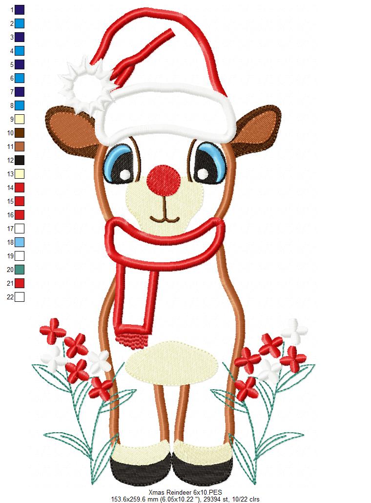 Christmas Reindeer and Flowers - Applique Embroidery