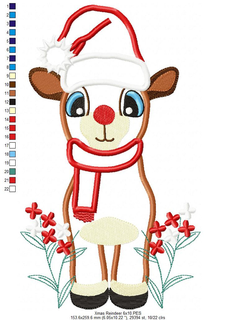 Christmas Reindeer and Flowers - Applique Embroidery