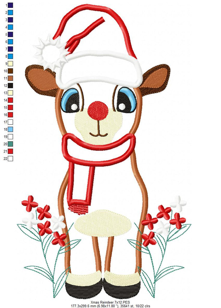 Christmas Reindeer and Flowers - Applique Embroidery