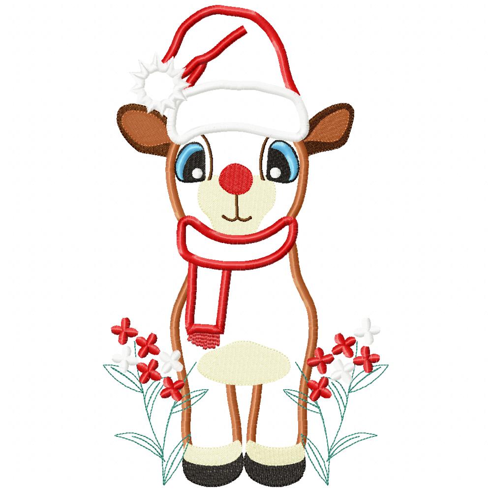 Christmas Reindeer and Flowers - Applique Embroidery