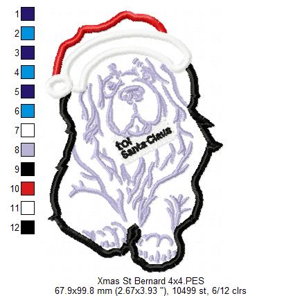 Christmas Saint Bernard Dog - Applique - Machine Embroidery Design