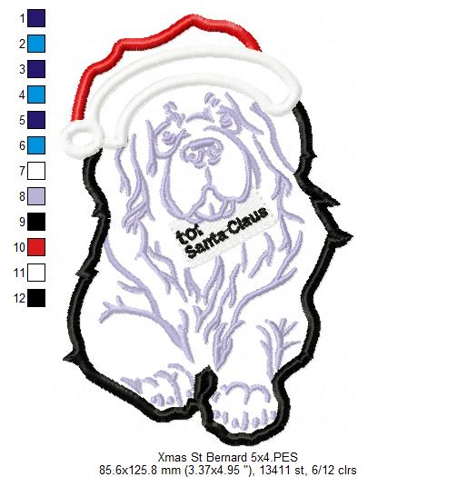 Christmas Saint Bernard Dog - Applique - Machine Embroidery Design