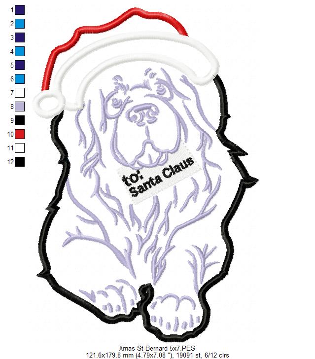 Christmas Saint Bernard Dog - Applique - Machine Embroidery Design