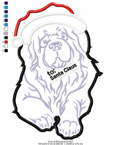 Christmas Saint Bernard Dog - Applique - Machine Embroidery Design