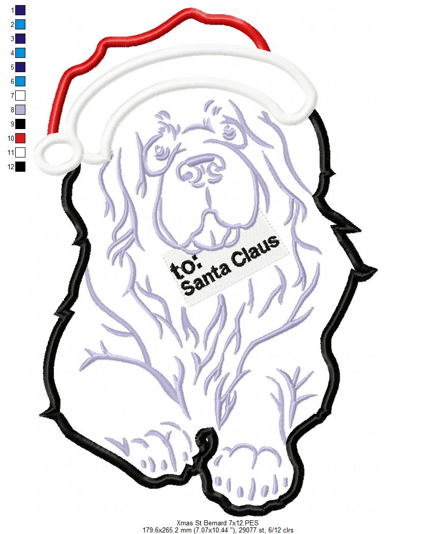 Christmas Saint Bernard Dog - Applique - Machine Embroidery Design