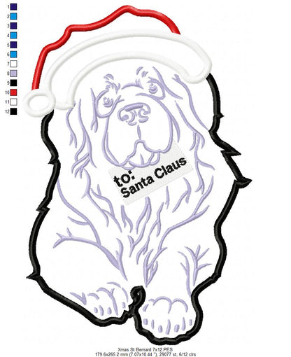 Christmas Saint Bernard Dog - Applique - Machine Embroidery Design