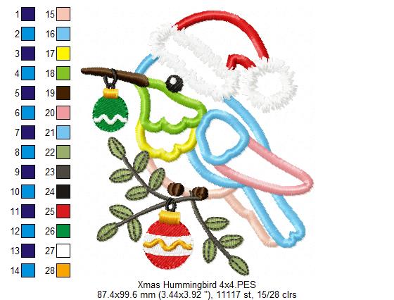 Christmas Hummingbird - Applique - Machine Embroidery Design