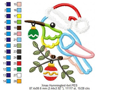 Christmas Hummingbird - Applique - Machine Embroidery Design