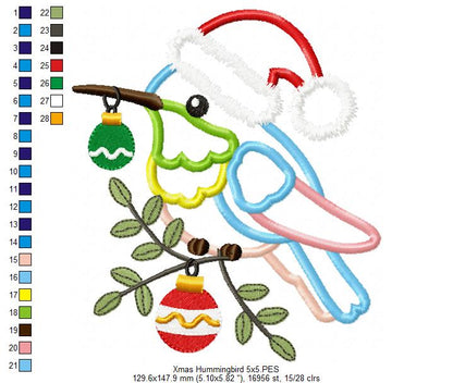 Christmas Hummingbird - Applique - Machine Embroidery Design