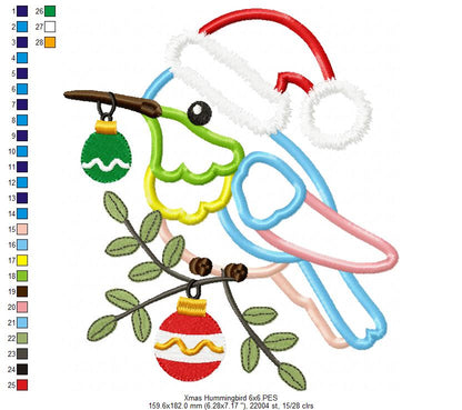 Christmas Hummingbird - Applique - Machine Embroidery Design