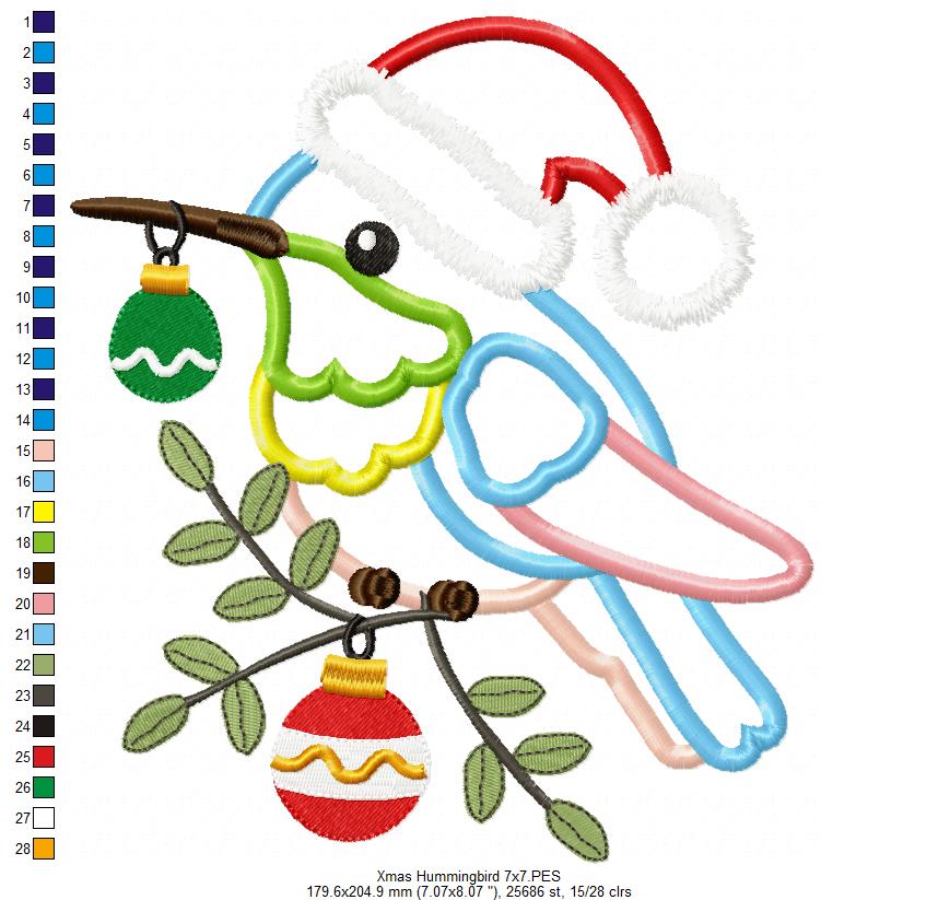 Christmas Hummingbird - Applique - Machine Embroidery Design