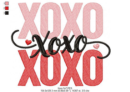 XOXO Love – Sketch Stitch – Machine Embroidery Design
