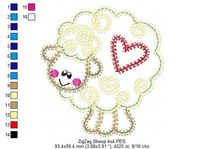 Cute Sheep - Zig Zag Applique - Machine Embroidery Design