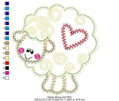 Cute Sheep - Zig Zag Applique - Machine Embroidery Design