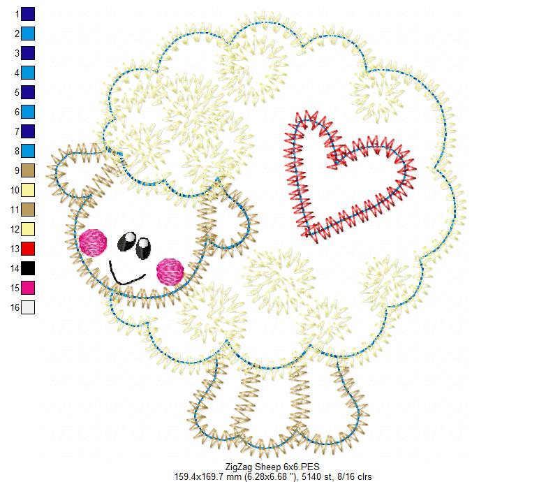 Cute Sheep - Zig Zag Applique - Machine Embroidery Design