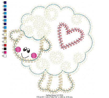 Cute Sheep - Zig Zag Applique - Machine Embroidery Design