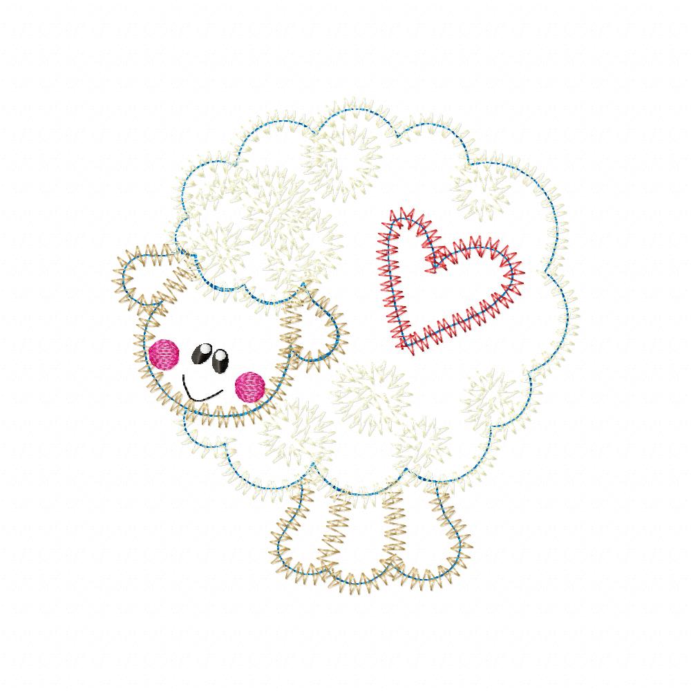 Cute Sheep - Zig Zag Applique - Machine Embroidery Design