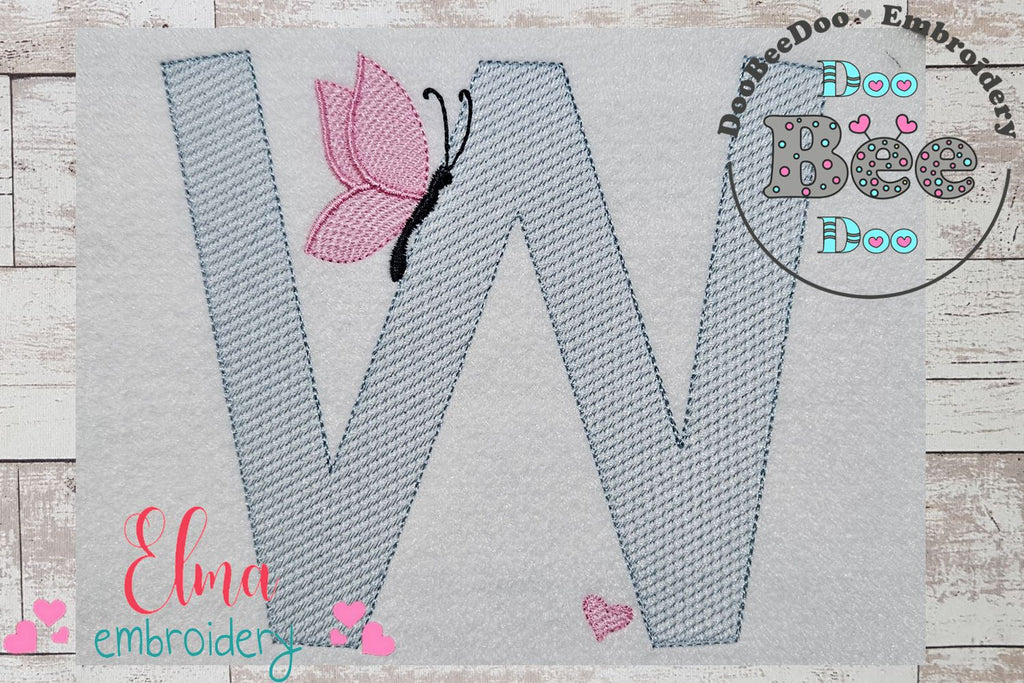 Monogram W Letter W Butterfly - Rippled Stitch