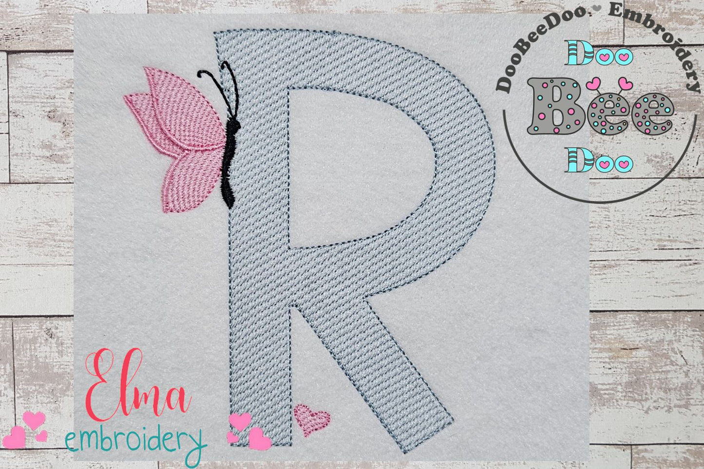 Monogram R Letter R Butterfly - Rippled Stitch