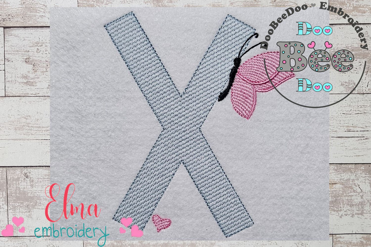 Monogram X Letter X Butterfly - Rippled Stitch