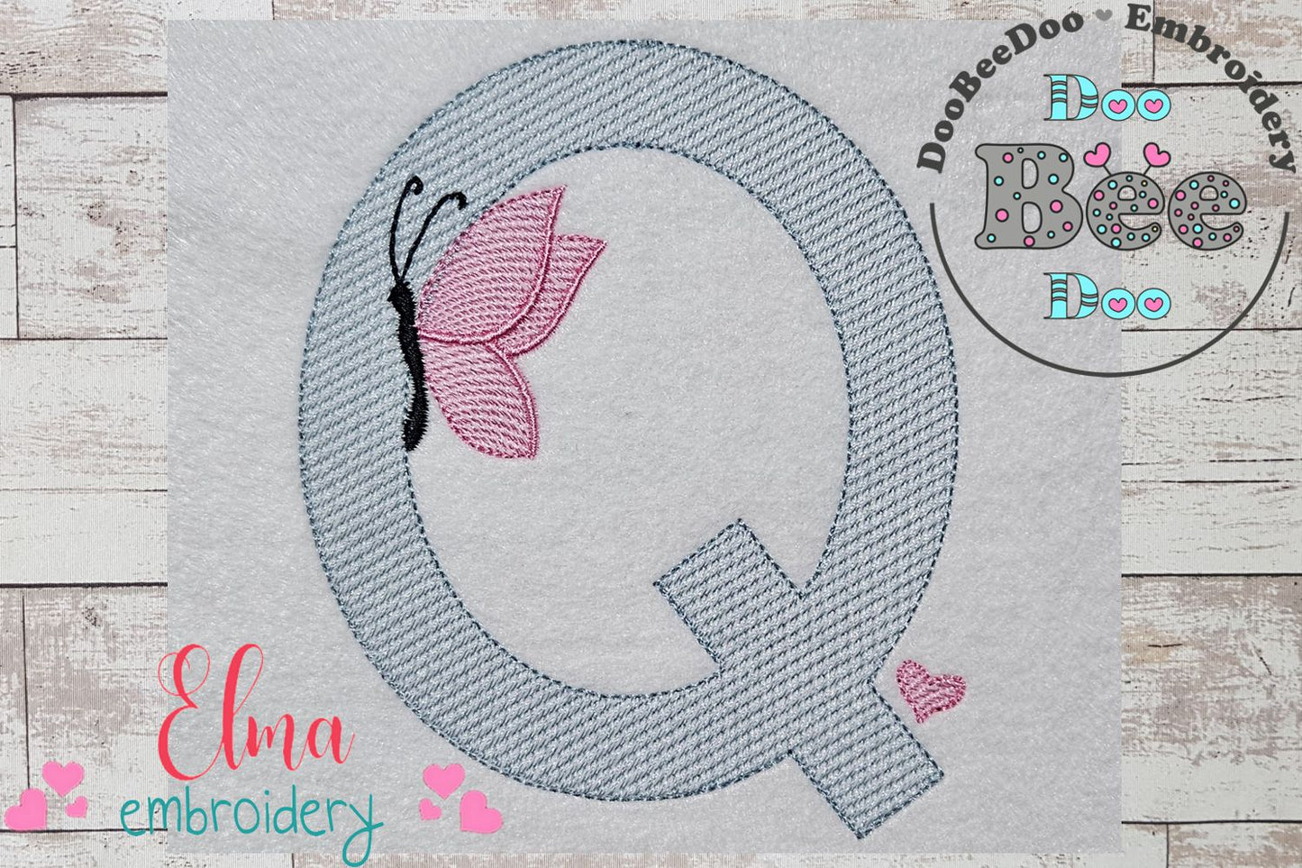 Monogram Q Letter Q Butterfly - Rippled Stitch