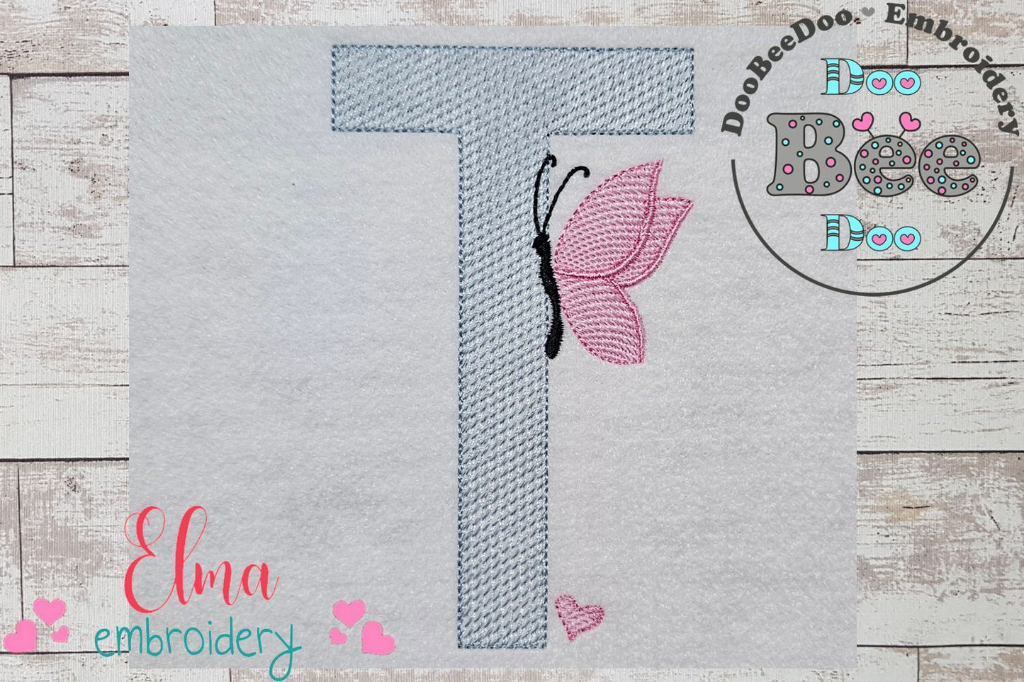 Monogram T Letter T Butterfly - Rippled Stitch