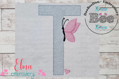 Monogram T Letter T Butterfly - Rippled Stitch