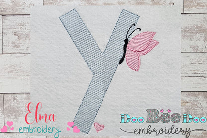Monogram Y Letter Y Butterfly - Rippled Stitch