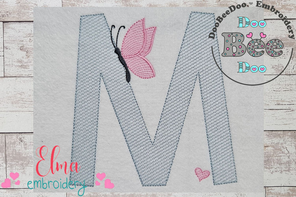 Monogram M Letter M Butterfly - Rippled Stitch