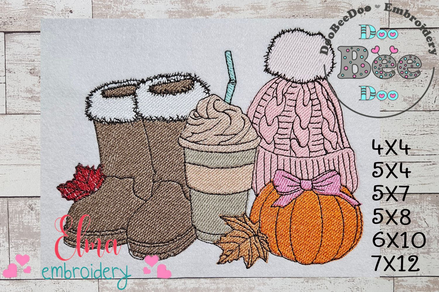Cozy Autumn Boots Coffee Pumpkin Hat – Fill Stitch – Machine Embroidery Design