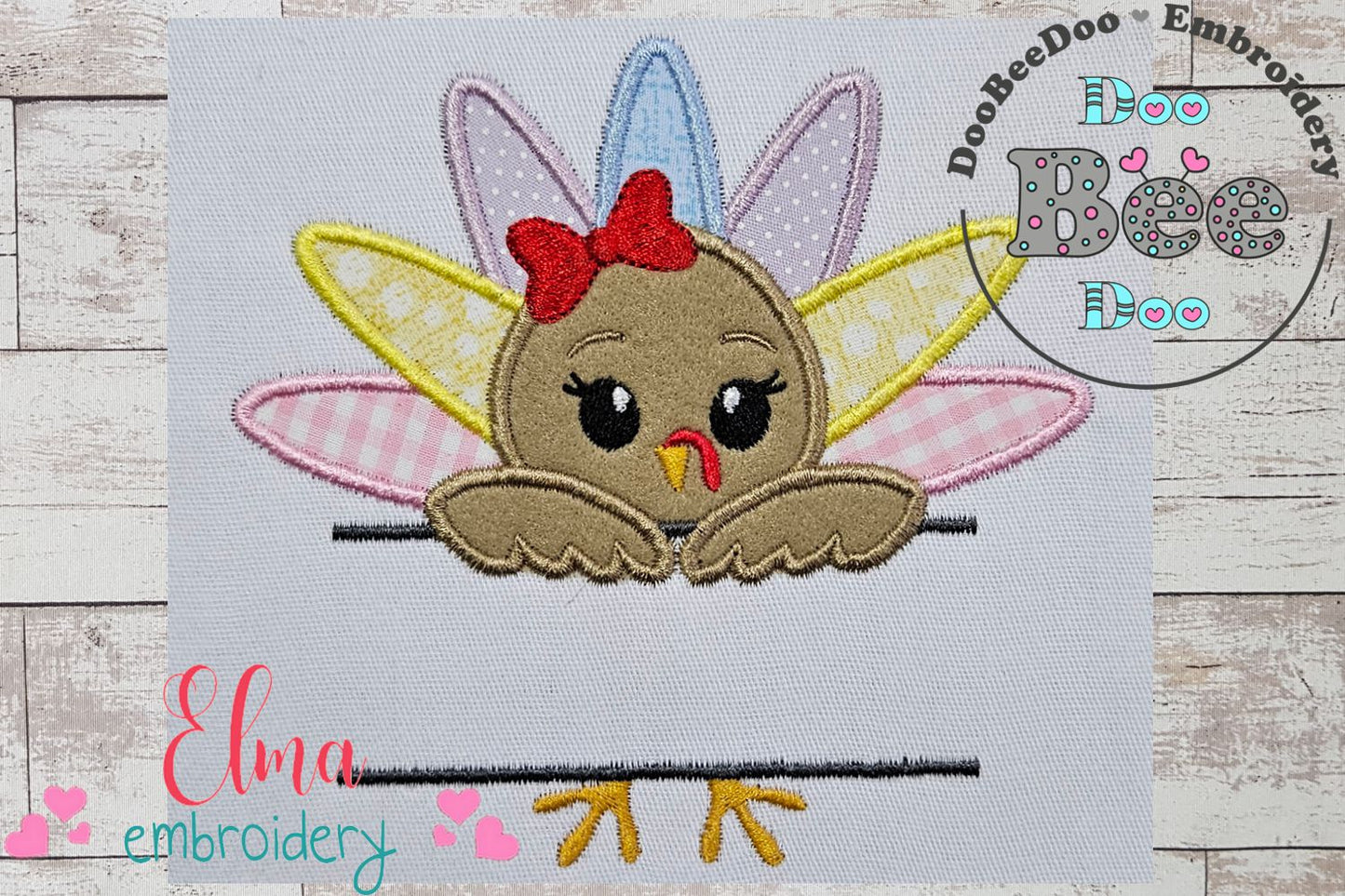 Split Thanksgiving Turkey Girl - Applique Embroidery